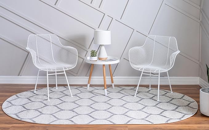 Rugs.com Lattice Frieze Collection Rug – 3' 3 x 5' 3 Oval Ivory Medium Rug Perfect for Living Rooms, Large Dining Rooms, Open Floorplans