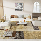 LOCHAS Rug for Living Room 6x9, Washable Soft Area Rugs for Bedroom, Abstract Carpet for Indoor Office Kids Dining Room Nursery Floor, Khaki Geometric Vintage Home Decor, Non Slip, Pet Child Friendly