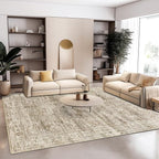 Area Rug 10x12 Vintage Washable Living Room Large Carpet Non Slip Bedroom Indoor Office Dining Room Low Pile Thin Rug Brown