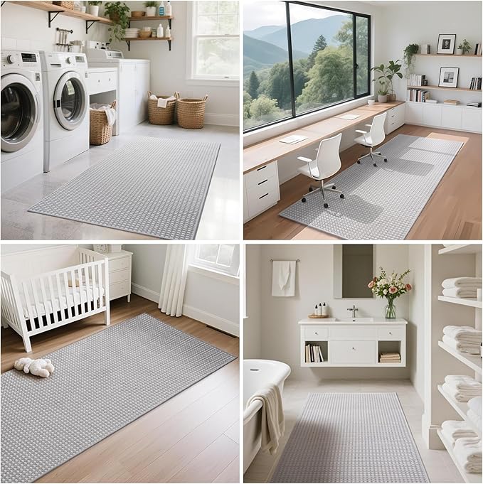 Boho 3x5 ft Washable Area Rug Entryway Runner for Kitchen, Non Slip Woven Hallway Rugs Kitchen Mats for Floor Hall Rug Indoor Door Mat Carpet for Backdoor Bedroom Living Room, Easy Clean, Gray