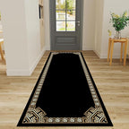 Greek Key Runner Rugs, 4x10ft, Vintage Traditional Tribal Black and Gold Color Stain Resistant Long Rug Runners, Entryways Non Slip Washable Sturdy Room Decor Mat for Kitchen Bedroom