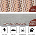 Brown Pink White Wave Runner Rug, 3x12ft Soft Tone Hallway Decor Carpet - Modern Home Corridor & Foyer Long Rug Non-Slip Mat, Washable Flannel Material, Bedroom Stylish Accent Rugs