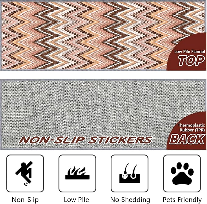 Brown Pink White Wave Runner Rug, 3x10ft Soft Tone Hallway Decor Carpet - Modern Home Corridor & Foyer Long Rug Non-Slip Mat, Washable Flannel Material, Bedroom Stylish Accent Rugs