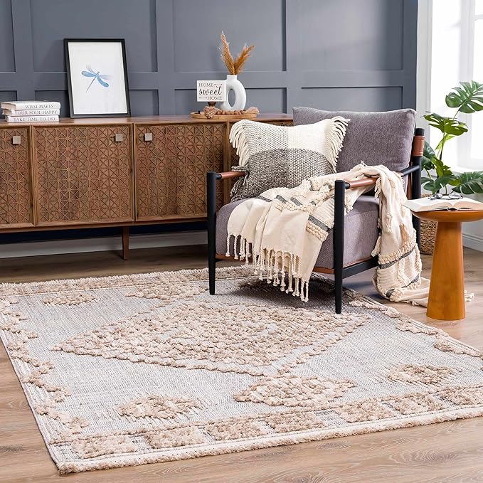 Hauteloom Ampusungan Living Room, Bedroom Area Rug - Geometric - Charcoal, Cream, Beige - 2'7" x 4'