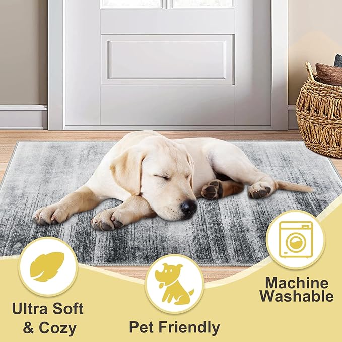 COMSLE Door Mat Soft Absorbent Indoor Front Entryway Rug Machine Washable Entrance Mats for Muddy Paws Non Slip Throw Rugs 20" x 32" Doormat for Inside Foyer Bedroom - Gray