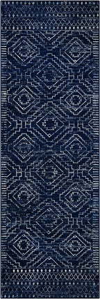 Wonnitar Moroccan Kitchen Runner Rugs, Non-Skid Washable Runner Rug 2x6, Bohemian Non-Shedding Soft Blue Hallway Runner, Geometric Low Pile Carpet Runner for Laundry Bath Entrance (Blue,2'x6')