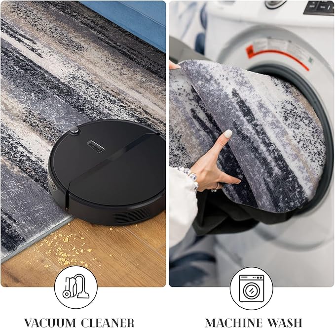 Modern Abstract Runner Rug 2x5, Grey Black Multi Washable Kitchen Runner Entryway Rug Mat Non-Slip Soft Hallway Rug Runner Thin Print Faux Wool Carpet for Bedroom Laundry Room Indoor