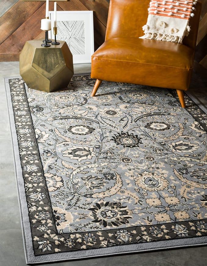 Unique Loom Espahan Collection Area Rug - Cape Cod (9' 10" x 13' 1" Rectangle, Dark Gray/ Black)