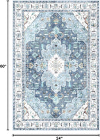 SERISSA Boho Washable Runner Rug, 2x5 Rug Non-Slip Vintage Blue Hallway Kitchen Runner Rug Ultra Soft Print Distressed Floor Carpet for Bedroom Bathroom Laundry Living Room
