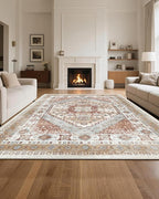 VEVOR 8 x 10 ft Area Rug Large Washable Rug Non-Slip and Tear-Resistant Soft Carpet Pet & Child Friendly Vintage Area Rugs Indoor Mat for Bedroom Living Room Kids Room Office Brown Red