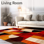 Flatwoven High Traffic Area Rug 8x10, Ember Abstract Geometric Shape Throw Indoor Floor, Non Slip, Stain Resistant, Washable Area Rugs for Living Room, Bedroom (Orange, 8x10)