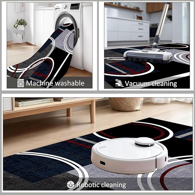 Area Rug 5x7 Modern Abstract Circle Rugs, Multicolor Low Pile Carpet, Machine Washable & Non-Slip Non-Shedding Stain Resistant for Bedroom, Living Room