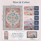 Boho Rugs for Bedroom Girls Playroom, Distressed Medallion Printed 8x10 Rugs for Living Room Kids Room Nursery, Washable Non Slip Low Pile Thin Soft Carpet Rugs Dining Room, Blue/Pale Salmon