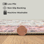 GLN Rugs Traditional Collection - Machine Washable Area Rug, Traditional Washable, Non Slip, Low Pile Chenille Rug, Living Room, Bedroom, Kitchen Rug (6' x 9' Pink/Blue/Multicolor)