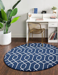 Unique Loom Glam Collection Area Rug - Trellis (5' 3" Round, Navy Blue Silver/ Silver)