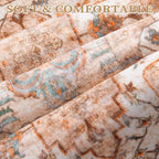 SERISSA 4x6 Boho Bedroom Rug, Washable Non Slip Vintage Peach Cream Area Rugs, Ultra Soft Print Distressed Tribal Entry Rug Low-Pile Throw Carpet for Nursery Dorm Kitchen Living Room Decor