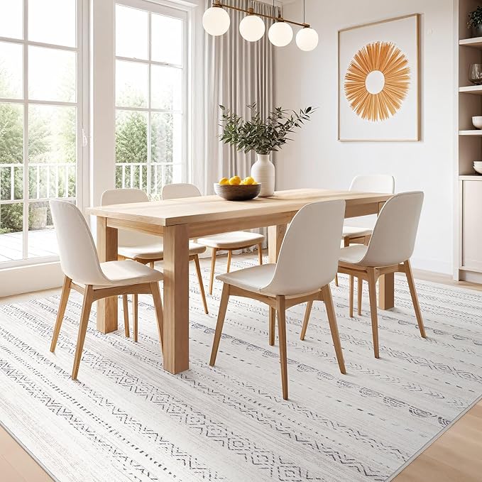 Nakagishi 8x10 Area Rugs Living Room: Thickened Washable Boho Large Neutral Soft Farmhouse Rug Stain Resistant Modern Moroccan Non-Slip Indoor Floor Carpet for Bedroom Nursery Kids Playroom Office