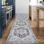 KOZYFLY Runners for Hallways 2x12 Ft Extra Long Washable Kitchen Runner Rug Boho Runner Rug for Entryway Indoor Printed Faux Wool Stair Runner Floor Carpet for Stair Kitchen Hall, Grey