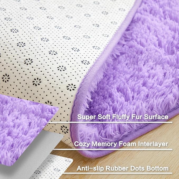 Andency Purple Soft Area Rugs for Living Room Bedroom, 4x6 Fluffy Shaggy Bedside Rug, Non-Slip Large Shag Fuzzy Plush Carpets for Bedroom Kids Dorm Nursery Home Decor Aesthetic