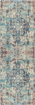 Lahome Bohemian Floral Medallion Runner Rug - 2x6 Hallway Laundry Rug Runner Washable Kitchen Sink Mat Distressed Turkish Non-Slip Soft Bedside Carpet for Doorway Bedroom, Vintage Teal/Multi