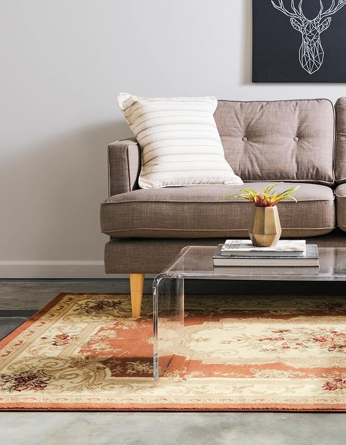 Rugs.com Chateau Collection Rug – 8' x 10' Brick Red Medium Rug Perfect for Living Rooms, Large Dining Rooms, Open Floorplans