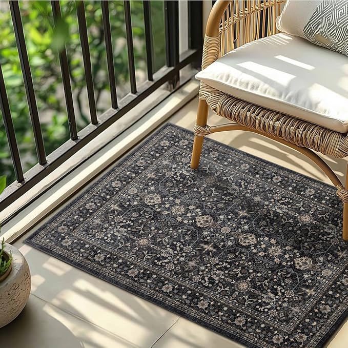Area Rug Non Slip Machine Washable Ultra Soft Living Room/Bedroom/Kitchen/Outdoor/Classroom Black Grey, 2'×3'