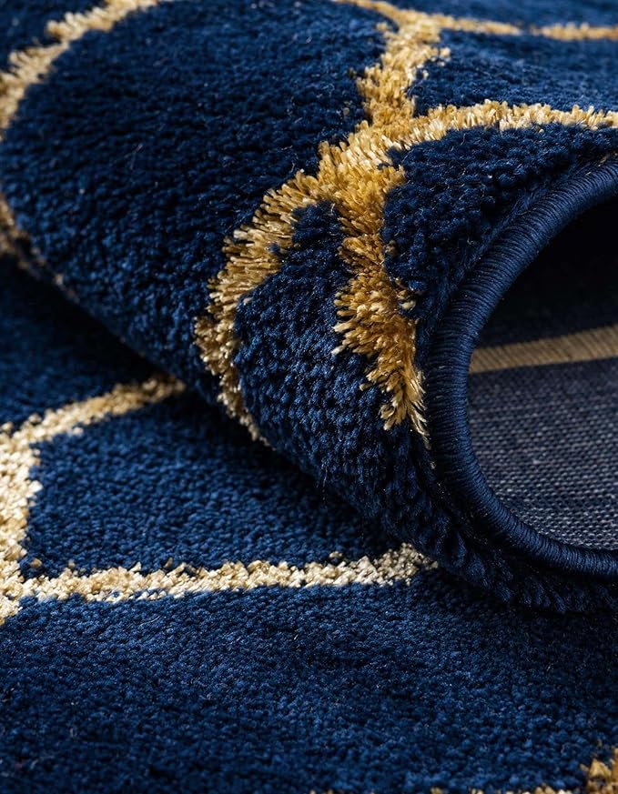 Unique Loom Glam Collection Area Rug - Trellis (7' 10" Round, Navy Blue Gold/ Gold)