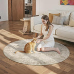 5x5 Beige Round Rug 5ft Living Room Circle Rug Vintage Round Area Rug Non Slip Indoor Carpet for Entryway Dining Room Bedroom