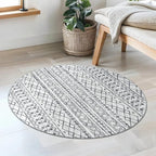 KUTA Washable Circle Rug 3Ft Grey Moroccan Washable Round Area Rugs Boho Foyer Kitchen Carpet, Non-Slip Soft Distressed Geometric Entryway Mat Low-Pile Throw for Hallway Bedroom Nursery Dorm