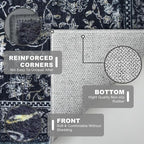 KILOCOCO Hallway Runner 3x8 Rug Runner Printed Vintage Floral Washable Kitchen Runners Non-slip Rubber Backed Runners for Hallways Laundry Room Distressed Boho Rugs for Entryway Bedroom, Navy/Charcoal