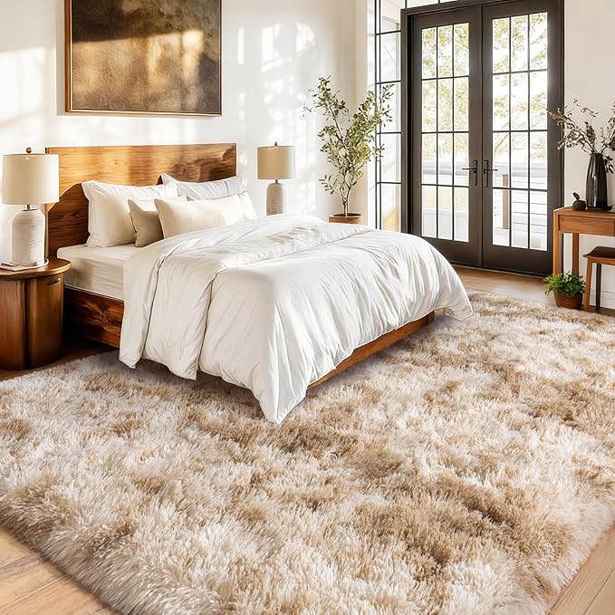 Upgrade Non-Slip Plush Rugs for Living Room, Soft Shaggy Carpets for Living Room, Fuzzy Rugs for Kids' Room, Perfect Decor for Modern Home Tie Dye Camel 6x9 Feet