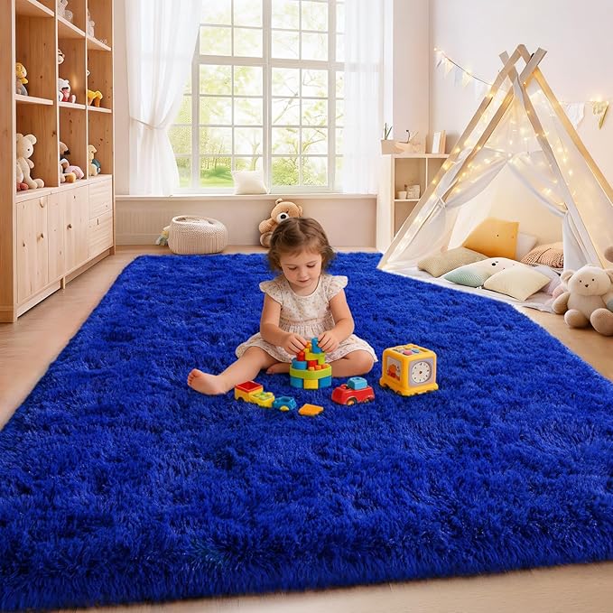 Blue Fluffy Area Rugs for Bedroom, Soft Shaggy Carpets for Living Room, Upgrade Anti-Skid Fuzzy Rugs for Kids' Room, Perfect Decor for Modern Home 5x7 Feet