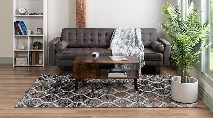 Rugs.com Lattice Frieze Collection Rug – 5' x 8' Blue Multi Medium Rug Perfect for Living Rooms, Large Dining Rooms, Open Floorplans