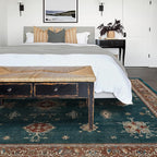 RUGGABLE Washable Vintage Area Rug – Verena Teal Blue 8x10, Stain-Resistant, Non-Slip – Large Machine Washable Rugs for Living Room, Bedroom, Hallway, Entryway & Office–with Cushioned Pad
