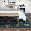 RUGGABLE Washable Vintage Area Rug – Verena Teal Blue 8x10, Stain-Resistant, Non-Slip – Large Machine Washable Rugs for Living Room, Bedroom, Hallway, Entryway & Office–with Standard Pad