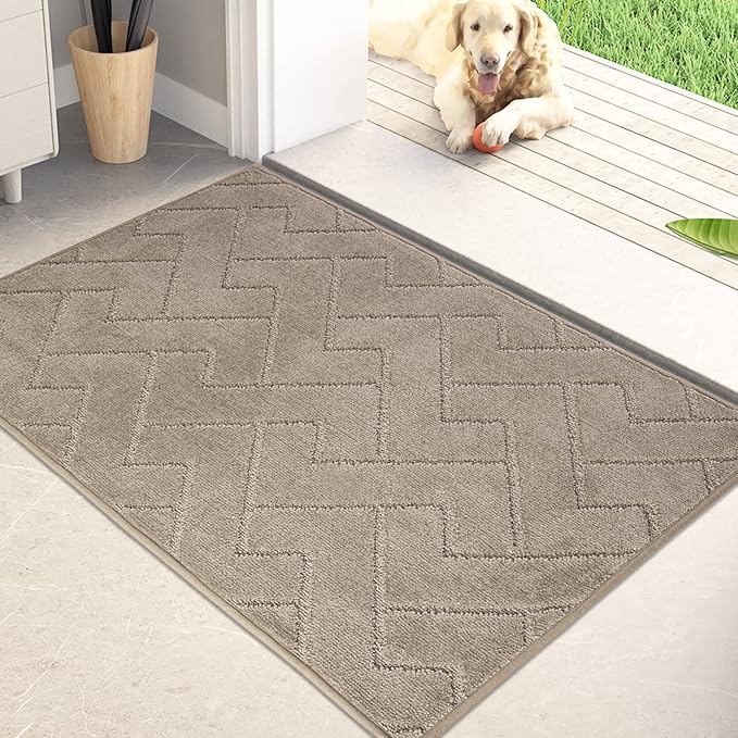 PURRUGS Dirt Trapping Door Mat 20" x 31.5", Non-Slip Machine Washable Entry Rug, Shoe Scraper, Dog Doormat, Super Absorbent Welcome Mat for Front & Back Door, Muddy Wet Shoes & Paws, Taupe