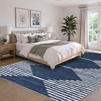 HelloTree Area Rug for Living Room 9x12 Washable Geometric Moroccan Rug Stripe Farmhouse Bohemian Minimalistic Non Slip Non Shedding Ultra Thin Soft Rug for Bedroom Office DiningRoom Nursery-Blue