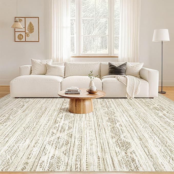 Nakagishi 6x9 Area Rugs Living Room: Washable Boho Large Neutral Modern Soft Farmhouse Beige Rug Stain Resistant Indoor Floor Non-Slip Carpet for Women Home Enthusiasts Aged 25-45 - Bedroom Room Decor