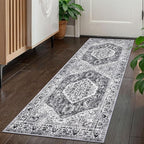 KOZYFLY Runners for Hallways 2x5 Ft Washable Kitchen Runner Rug Boho Runner Rug for Entryway Indoor Printed Faux Wool Floor Carpet Runner for Laundry Room Kitchen Hall, Grey