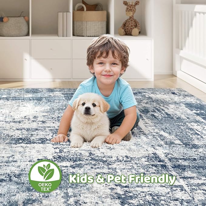 8x10 Area Rugs Living Room: Washable Large Abstract Soft Rug Stain Resistant Indoor Non-Slip Carpet for Men Modern Home Enthusiasts Aged 25-45 - High Traffic Areas - Bedroom Office Playroom