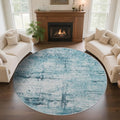 Round 4ft Area Rug Modern Abstract Washable for Living Room Entryway Dining Room Home Office Teal Gray