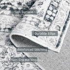 Deerly Grey Rug 6x9 Boho Vintage Rugs for Living Room, Washable Rugs Non Slip Large Area Rug for Dining Room Bedroom Office, Floor Decoration Big Rug Low-Pile Kid & Pet Friendly(Grey)