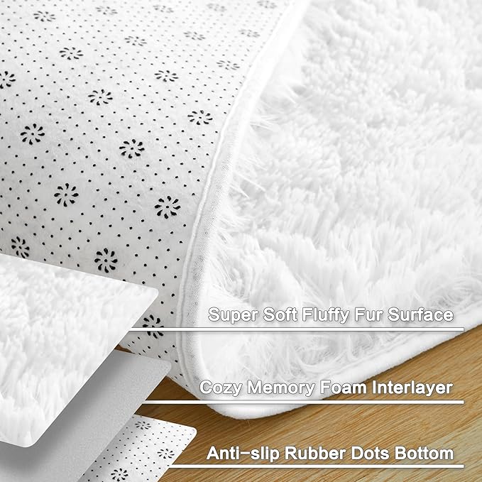 Andency 6x9 Area Rugs White,Large Shag Fluffy Soft Shaggy Rugs for Living Room Bedroom, Non-Slip Thick Plush Carpet for Kids Girls and Boys, Dorm Nursery Home Decor Aesthetic