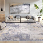 Washable Area Rugs 7'x9' Non-Slip Modern Abstract Soft for Living Room Entryway Bedroom Nursery, Print Pattern, Purple Grey Cream Yellow