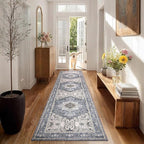 PURRUGS Vintage Farmhouse Boho Runner Rug 2x8 ft, Non-Slip Machine Washable Rug, Accent Oriental Area Rug for Kitchen, Hallway, Entryway, Bedroom, Living Room & Dining Room, Periwinkle Gray/Soft Ivory
