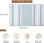 PiccoCasa Chenille Bathroom Rug, Soft Fluffy Absorbent Bath Mat, Medium Pile Striped Carpet Washable Non Slip Bathroom Floor Mats(20"x32",Light Blue & White)