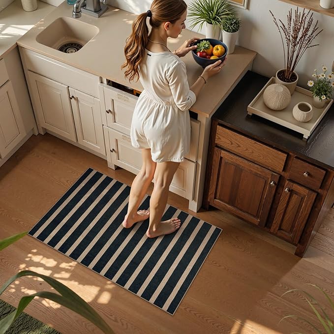 Lahome Striped Easy Jute Entryway Rug, 2x3 Kitchen Rugs Non Slip Washable Indoor Outdoor Door Mat, Farmhouse Neutral Lightweight Non Shedding Small Carpet for Entry Welcome Door