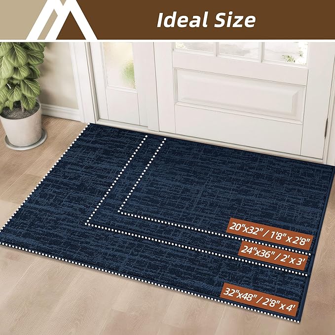 COSY HOMEER-Door-Mat Dirt Trapper Entryway Rugs 20"x32" Non Slip Washable Entrance Mats Absorbent Welcome Mat Low Profile Dog Door Mats for Front Back Doomats and Wet Shoes,Navy Blue