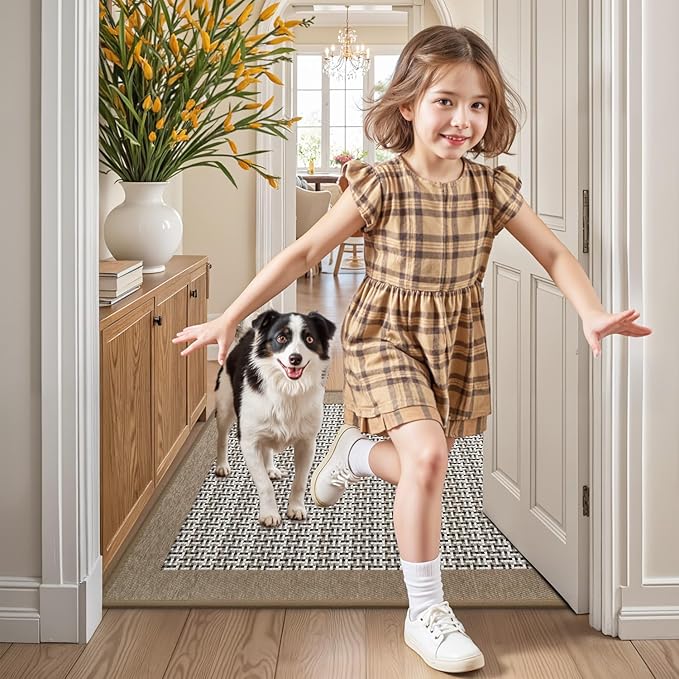 LUMI Inside Door Mat for Entry 32"x47", Absorbent, Dirt Trapper, Low Profile Thin, Non Slip Mats with Rubber Backing, Ideal for Indoor, High Traffic, Garage, Entrance, Classic Beige