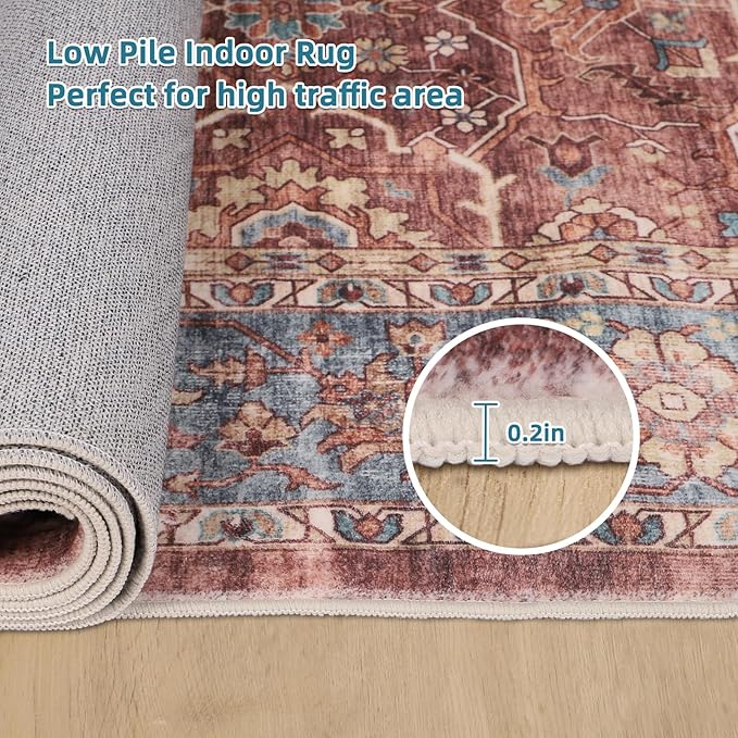 Dripex Washable Area Rug 6x9 Living Room Rug Stain & Water Resistant Foldable Thin Vintage Rugs Bedroom Rug Floor Carpet for Dining Room Kitchen Bathroom Farmhouse Office